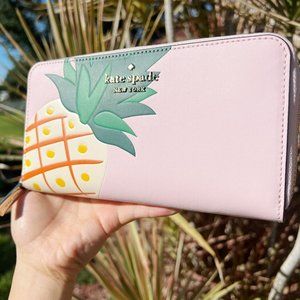 Kate Spade Staci Large Zip Around Continental Wallet Pineapple Pink Multi
